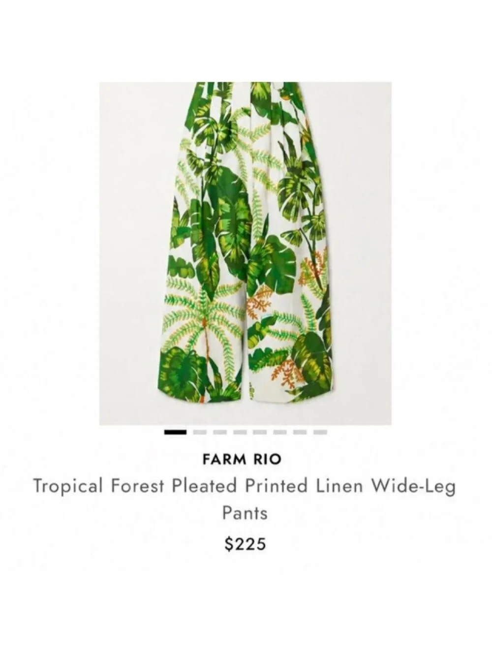 FARM RIO Tropical Forest 100% Linen Crop Top + Wide Pants 2 PC Set Suit